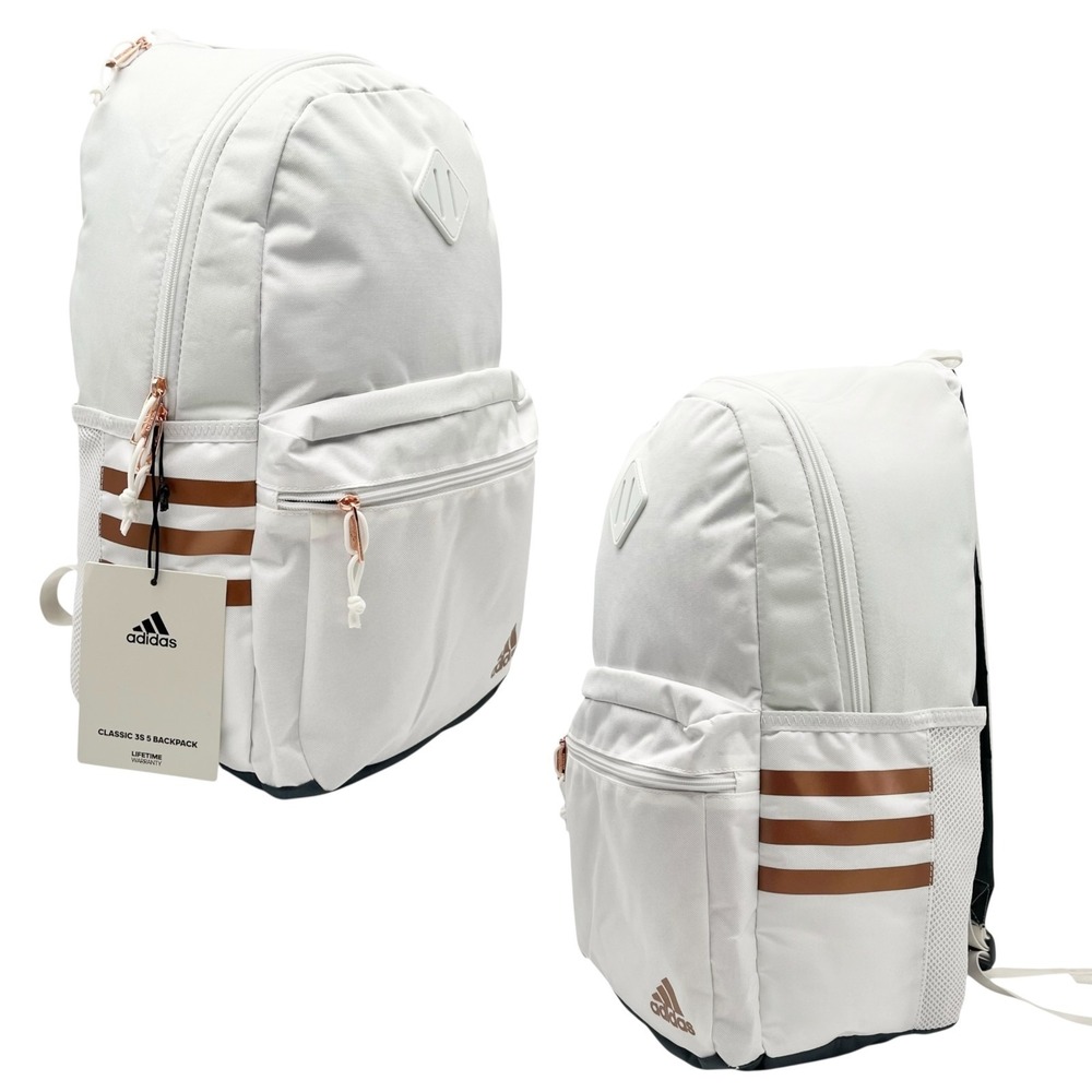 Adidas Classic 3S 5‎ Unisex School Backpack Fits 16" Laptop White Rose Gold